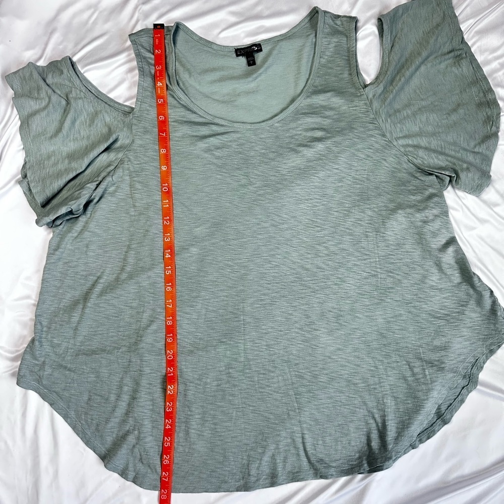 Express Sage Green Blouse with Cutout Sleeves - Picture 9 of 12